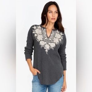 Johnny Was Christina V-Neck Thermal, Grey